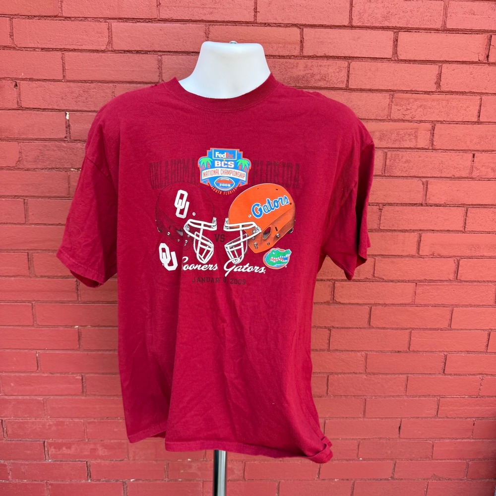 Jerzees Mens XL 2009 BCS National Championship Oklahoma vs Florida Shirt Maroon